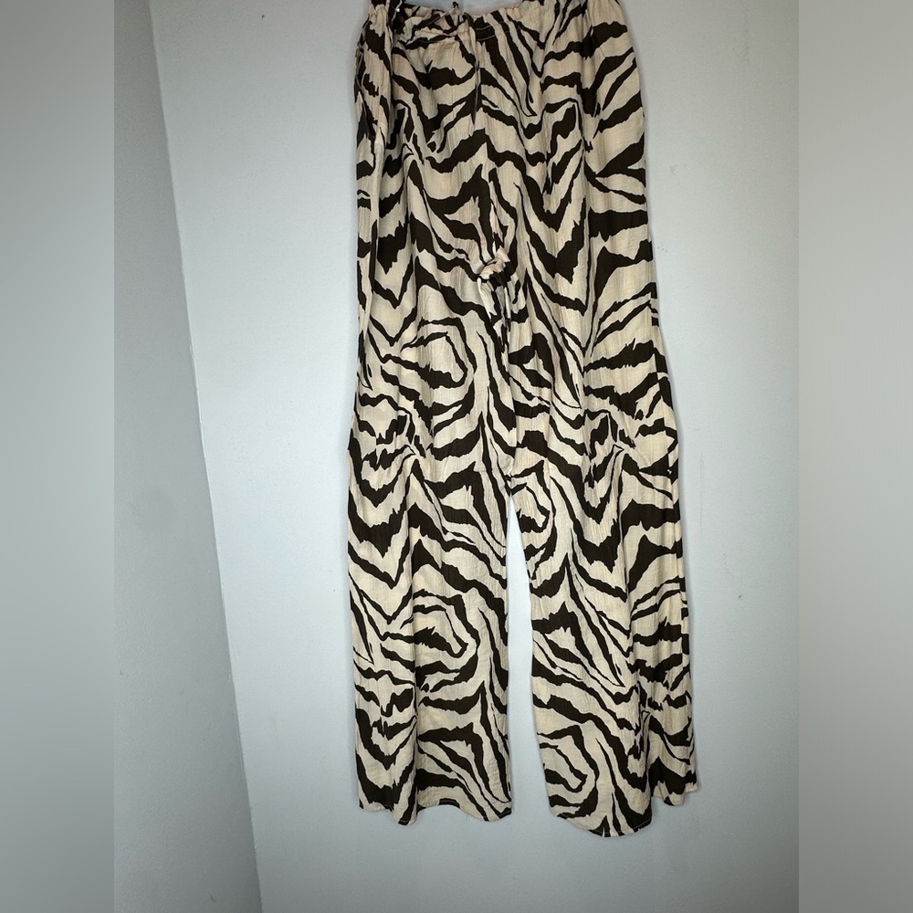 ZARA Zebra-Print Wide Leg drawstring Pants